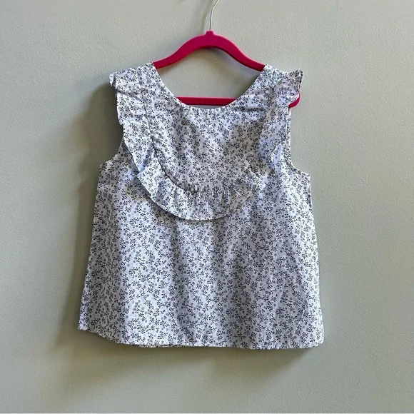 Jacadi Paris Bundle of 2 Blue And Floral Sleeveless Ruffled Tops, Size 8A - Picture 6 of 11